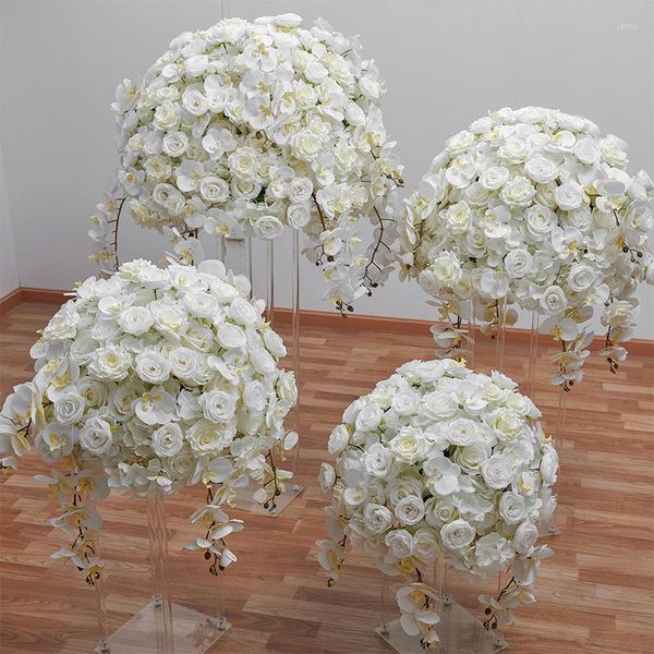 Flores decorativas grandes altas rosas brancas orquídea bola de flor artificial ornamentos de casamento