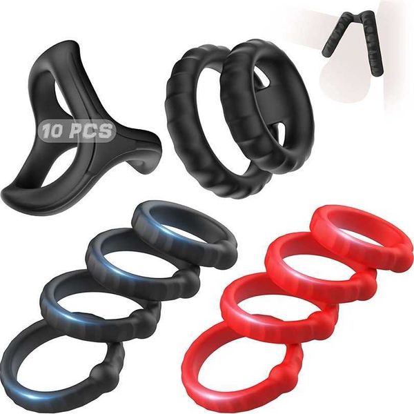 Factory Outlet Silicone Men's Amorovo Piece Galo Ring Set Aprimorando a ereção e elástico sexo masculino Happy Adult Toys para casais