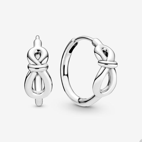 Infinity-Knoten-Creolen für Pandora, authentisches Sterling-Silber-Hochzeits-Ohrring-Set, Designer-Schmuck für Frauen, Freundin, Geschenk, luxuriöser Ohrring mit Originalverpackung