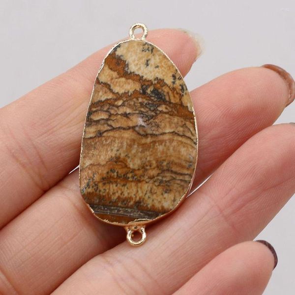 Colares pendentes de figura natural conector de pedra irregular Seção Charms para jóias fazendo acessórios de colar DIY 23x43mm 1pc