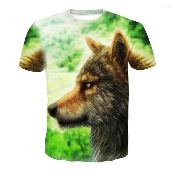 T-shirt da uomo T-shirt alla moda Testa di lupo stampata in 3D Design verde Top Camicia a maniche corte Animal Casual