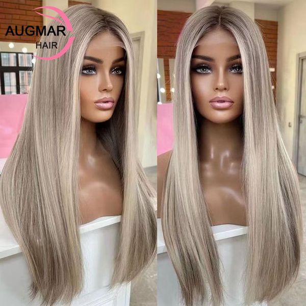 Brawn da 40 pollici Highlight Human Hair 360 Wig frontale Remy HD Ash Blonde Dritti Sintetico Le parrucche anteriori per donne Cosplay