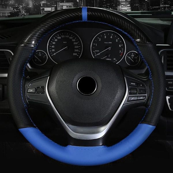 Capas de volante Tampas de 38 cm Universal Auto-Roda-Roda-Cristal Cristal Carber Microfiber Leather não deslizamento Estilo esportivo resistente ao desgaste