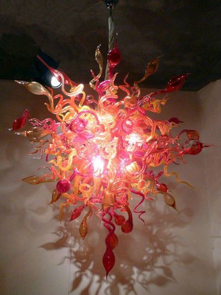 Lampada a sospensione in stile cinese con lampada rosa ambra Illuminazione da cucina personalizzata Lampadario in vetro soffiato a mano 24 x 28 pollici