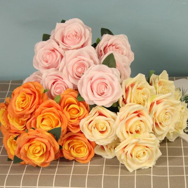 Декоративные цветы 10 голова/букет искусственные цветочные цветочные розы куча фальшивая цветочная свадебная невеста домашний декор подарки на День святого Валентина