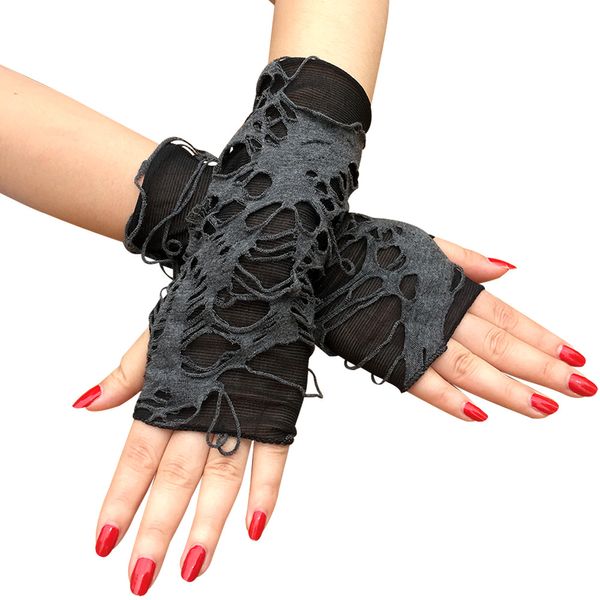 4pair punk dilenci siyah yırtılmış streç eldiven giyim aksesuarları cadılar bayramı eldivenleri