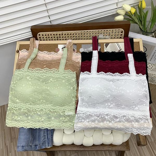 Canotte da donna HELIAR Top in pizzo da donna con reggiseno imbottito Canotta sexy senza schienale per maglieria con spalle scoperte Canotta elegante