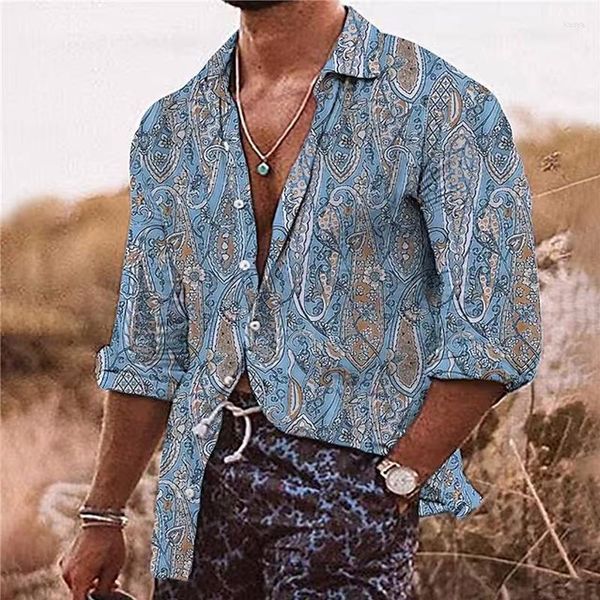 Erkekler sıradan gömlekler moda lüks erkekler büyük boy gömlek çiçekleri baskı uzun kollu düğme üst erkek giyim tatili hırka bluz