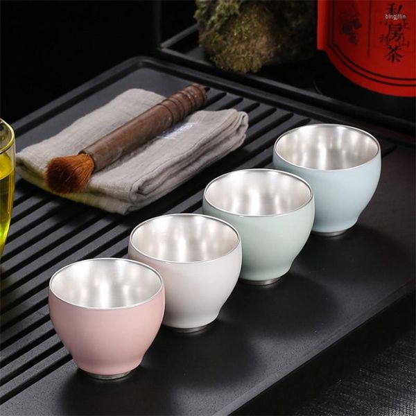 Xícaras de copos pires de cerâmica prata esterlina xícara de chá de alta ponta de xícara de ponta criativa cor criativa de cor sólida de cor pequena tigela de chá