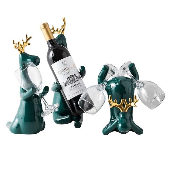 Bomboniere Modern American Ceramic Green Wine Rack Ornaments Cute Deer Glass Holder Artigianato Regali Decorazione semplice per l'armadio domestico