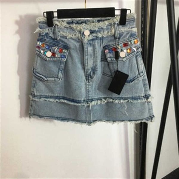 Luxuriöser Hottie-Rock, Sommer-Shorts, bunte Rautentaschen, modischer Jeansrock mit Pelzsaum und hoher Taille, Größe S-XL, hellblaue Designer-Röcke, Damenbekleidung