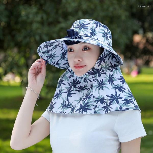 Cappelli a tesa larga Cappello da sole da ciclismo da donna con ventola Protezione solare esterna anti-UV Sciarpa da collo da pesca da lavoro elettrica ricaricabile