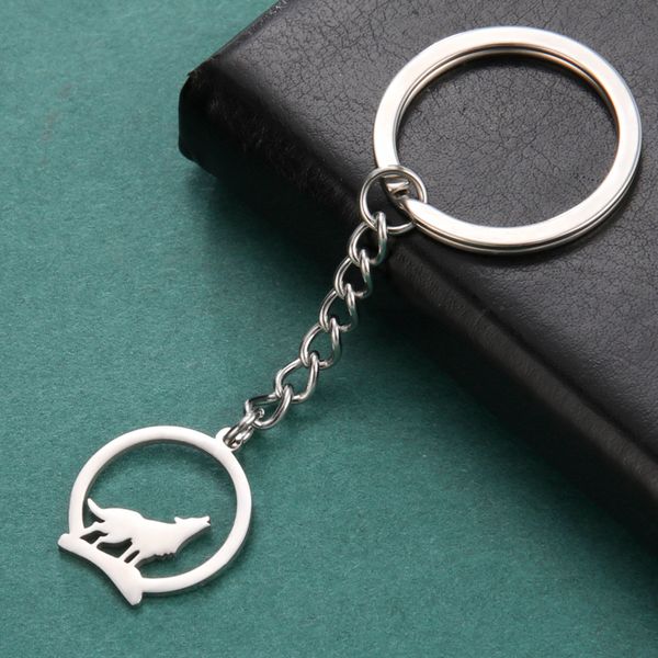 Lobo da moda Cool Time na colina Chaves de aço inoxidável para homens Mulheres Animal Wolf Aço de aço Keyring Presente de aniversário