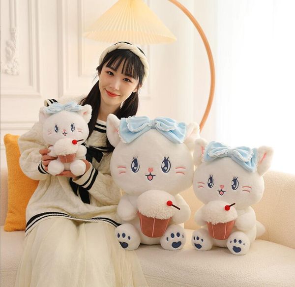 38cm Yeni Kawaii Beyaz Kedi Dondurma ile Peluş Peluş Oyuncak Kabarık Dolgulu Peluş Bebek Festivali Hediye Bebek Uyuyan Oyuncaklar