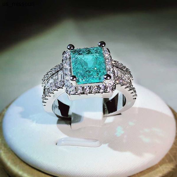 Anéis de banda 925 Prata Nova chegada com algodão IMITAÇÃO NACORAL PARAIBA RING DIAMENTO COMPLETO PARA MULHERES PARTE JOIXAS DE JOIXAS J230522