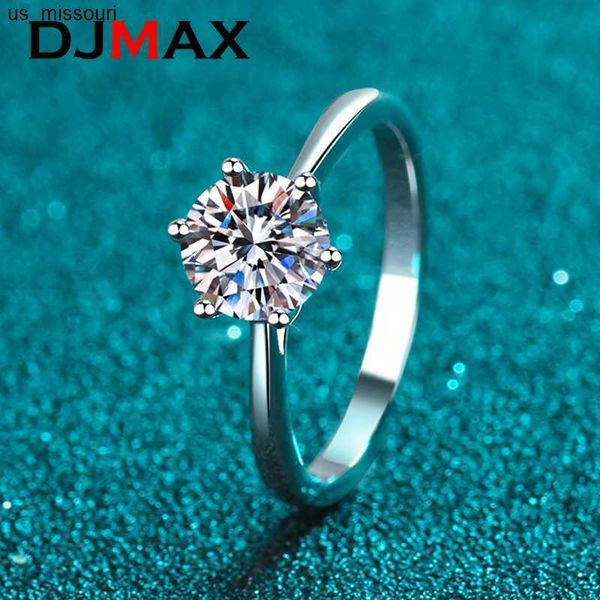 Anelli a fascia DJMAX Real Moissanite Anelli di fidanzamento Placcatura in platino Argento sterling 03ct20ct Anelli di nozze con diamanti Anello classico a 6 punte J230522