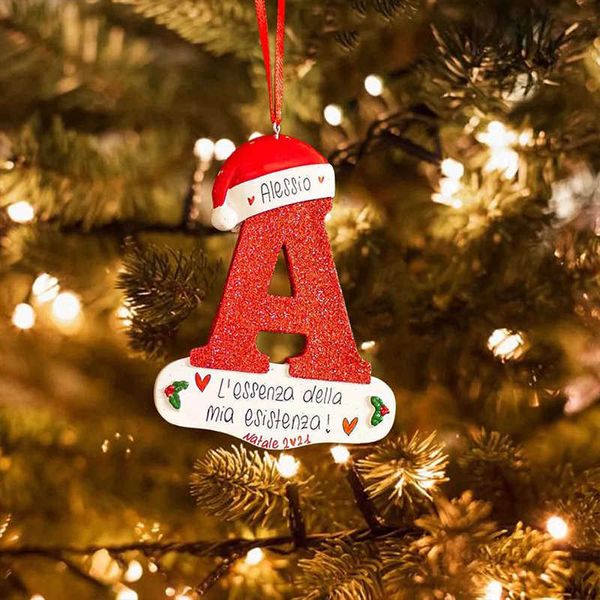 Decorazioni natalizie Decorazione albero di Natale Ciondolo con lettera 26 lettere Ciondolo in legno per le vacanze di casa Ornamento di decorazione di Natale Capodanno Personalizzabile