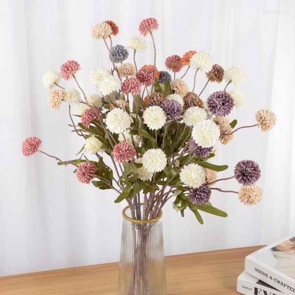 Dekorative Blumen, 5 Köpfe, künstlicher Löwenzahn, langer Zweig, Seidenblumenball, Hochzeit, Party, Dekoration, Zuhause, Tisch, Vase, gefälschte Lieferungen