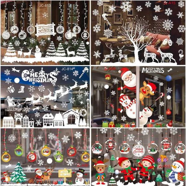 Decorações de natal adesivo de janela enfeites de natal papai noel feliz natal decoração para casa guirlanda ano novo noel navidad presente de natal