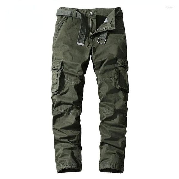 Calça masculina masculina tática militar sólida carga de cor ao ar livre de caminhada casual z straight