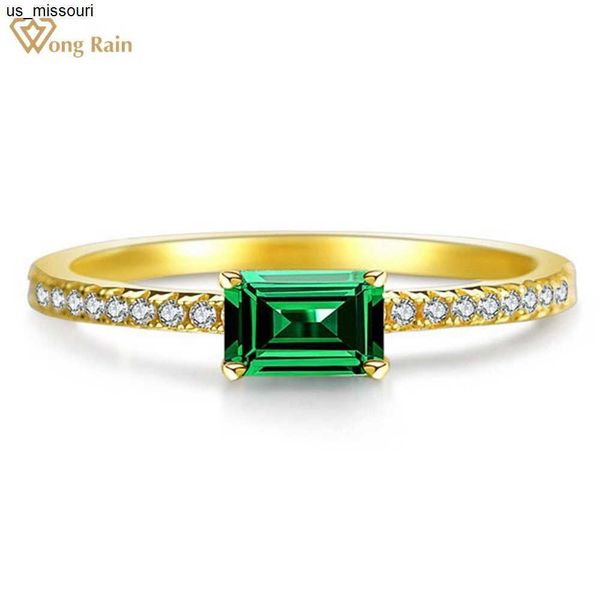 Anelli a fascia Wong Rain Classic 925 Sterling Silver Emerald Cut Emerald High Carbon Diamond Gemstone 18K Gold Plated Ring Fine Jewelry Gifts J230522