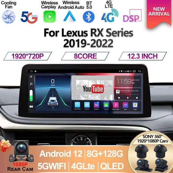 Para Lexus RX RX200T RX300 RX350 RX450H RX400 ANDROID 12 5G 8+128G QUALCOMM AUTO CARPLAY CARPLAY DVD PLAY