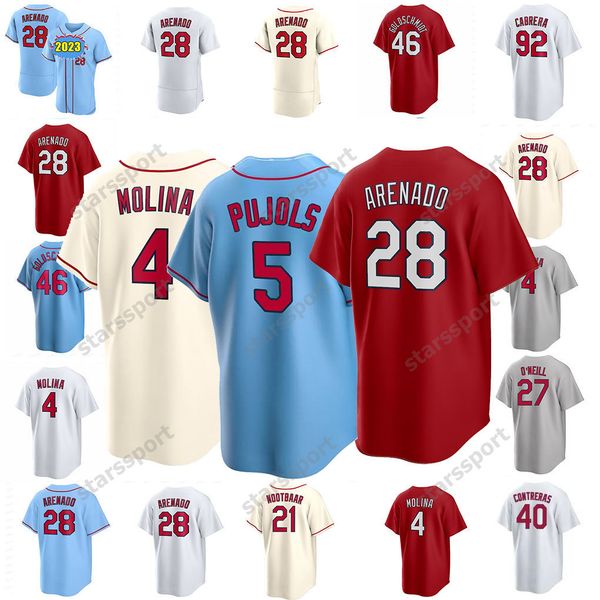 2023 Jersey de beisebol cardeal de Nolan Arenado Men Paul Goldschmidt Yadier Molina Mulheres Juventude Ozzie Smith Albert Pujols Bader Dejong Carlson Edman Wainwright Jerseys