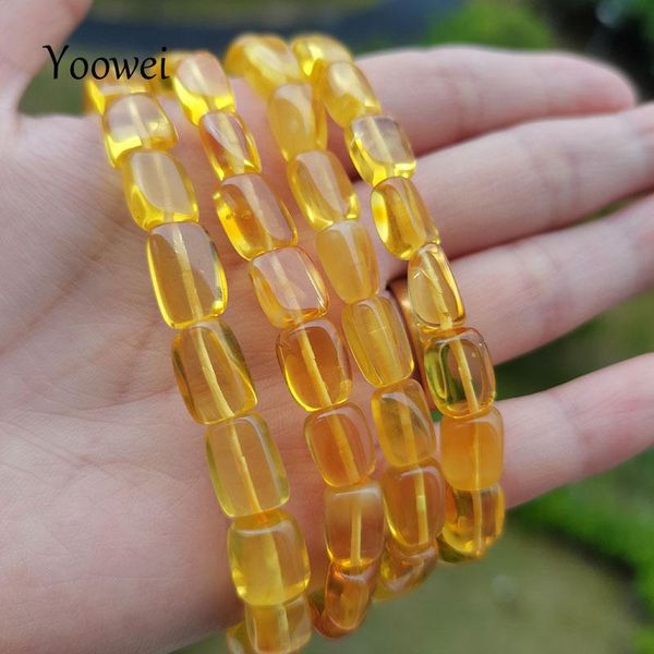 Pulseira yoowei 6g âmbar irregular âmbar para presente Natural Genuine Golden Beads Stretch Bracelets