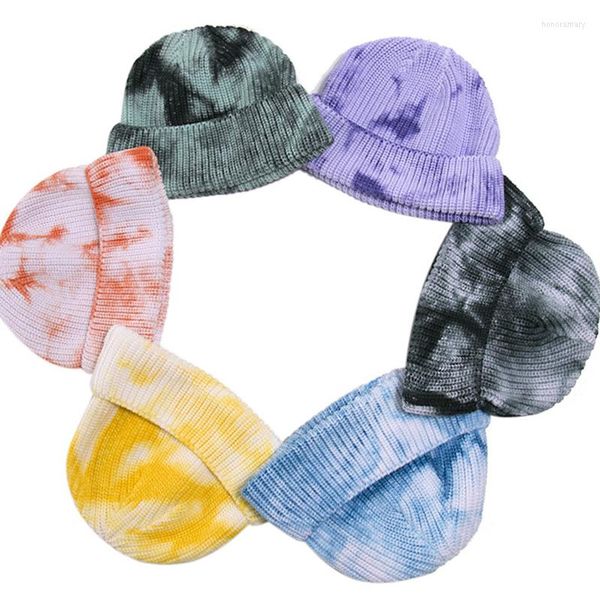 Berets 2023 Wollmütze Männliche Persönlichkeit Tie-Dye-Handwerk Herbst und Winter Gestrickte Hip Hop Street