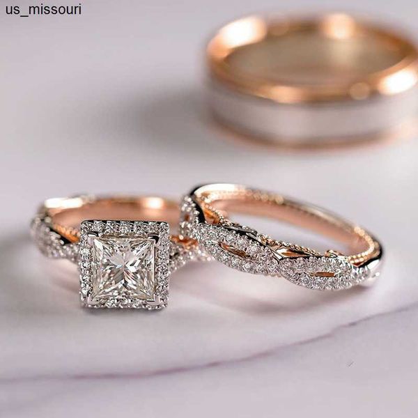 Anéis de banda 18k Rose Princess Real Diamond Ring para mulheres Anilos Mujer bizuteria gemstone femme adora jóias conjunto de jóias anéis de ouro rosa j230522