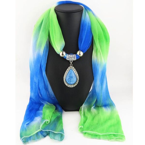 Schals Mode Polyester Leinwandbindung Tie Dye Quaste Wassertropfen Harz Anhänger Schmuck Schal Halskette Frauen Farbverlauf SeidenschalsSchal