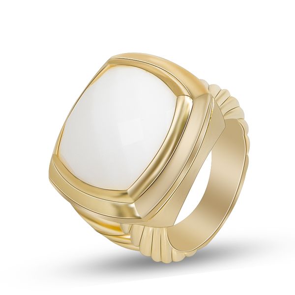 Заявление кольцо для женщин 17 -мм белое кольцо с агатом роскошное золото.
