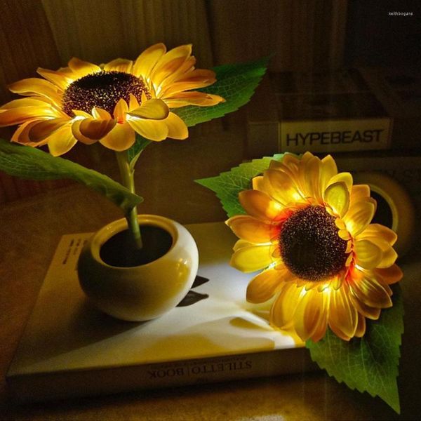 Lampade da tavolo Girasole Rosa Lampada LED San Valentino Fata Luce USB Tulipano Fiore Romantico Festa a casa Illuminazione notturna Albero Gif O1D5