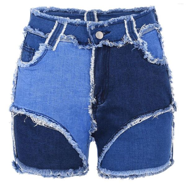 Saias femininas desgastadas jeans curtos da cintura alta calça colorida calça moda de retalhos shorts jeans para festival de música