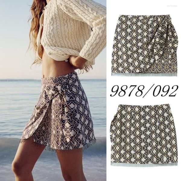 Gonne Gonna primaverile UNIZERA Abbigliamento donna Casual Stile retrò da spiaggia Decorazione con nappe in rilievo Stampato Sarong 9878092