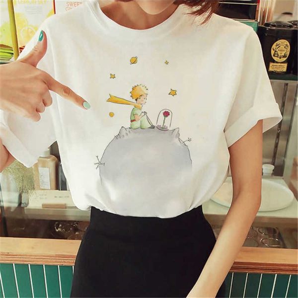 Spring Women T Hot Shirt Brand Summer Moda Little Prince Graphic Feminino Camiseta Camisetas Vouge para Mulheres O-Gobes Manga Curta