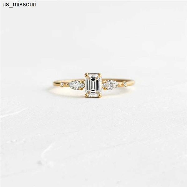 Band Ringe Aide 925 Sterling Silber Gold Quadrat Zirkon Kristall Ringe Für Frauen Luxus Oval Runde Strass Hochzeit Verlobung Schlank ring J230522