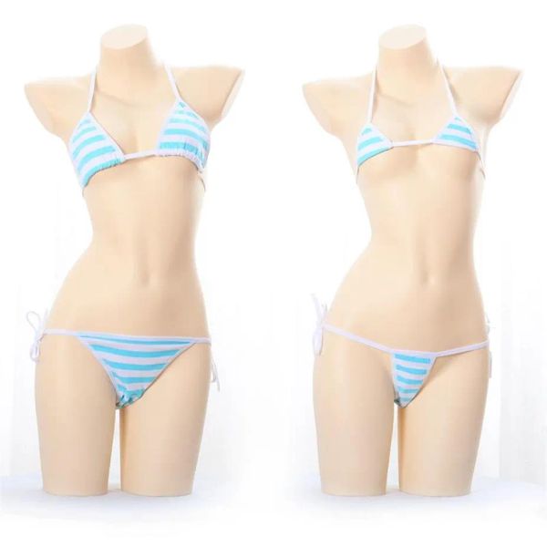 Japanische Dessous Sexy Erotik Anime Miku Kawaii Mini Bikini Cosplay Blau Weiß Gestreift Lolita BH Frauen Unterwäsche Set BHs Sets312c