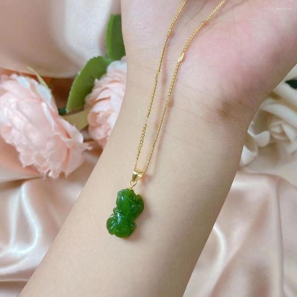 Anhänger Halsketten Hochwertige Handwerkskunst Natürliche Hetian Jade Reiner Nephrit Pixiu Halskette Edlen Schmuck Zubehör