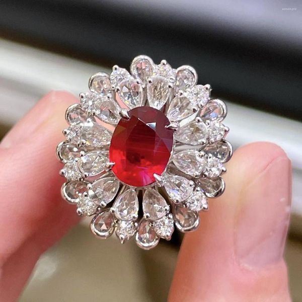 Clusterringe GRS JE Natürlicher 2,07 ct roter Rubinring Diamanten Schmuck Jahrestag weiblich für Frauen feine Valentinstagsgeschenke