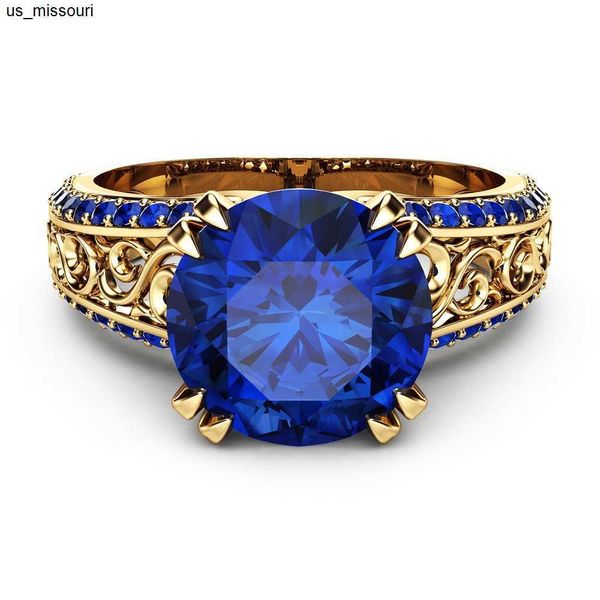 Полосы колец голубые цветочные кольца сапфира 18 тыс. Золотого пальца Свадьба Перидот Аниллос де Гемстон Рубин 1 Карат изящные кольца для женщин J230522