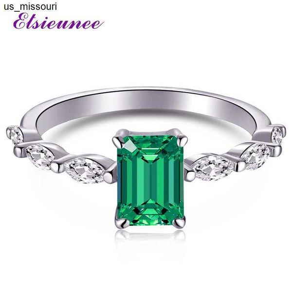 Anelli a fascia ELSIEUNEE Vintage Solid Silver 925 Jewelry 1CT Emerald Sapphire High Carbon Diamond Gemstone Rings for Women Anniversary Gift J230522