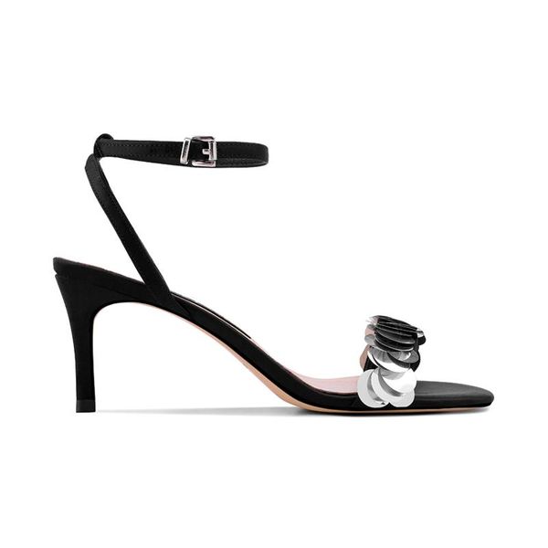 Sandali 2023 Argento Nero Tacchi a spillo Fibbie con paillettes alla moda Stella abbinata a scarpe da donna romane