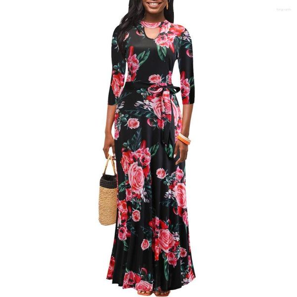 Vestidos casuais Mulheres 2023 Designer de luxo costura de estampa de flor longa vestido de festa corpo