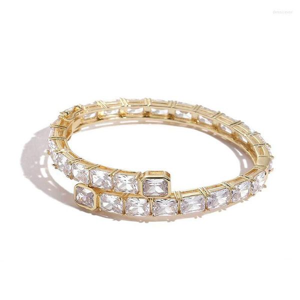 Bangle Hip Hop 3A Cubic Zirconia Pavimentato Bling Out Braccialetti aperti per uomo Donna Rapper Gioielli Regali Oro Argento Colore