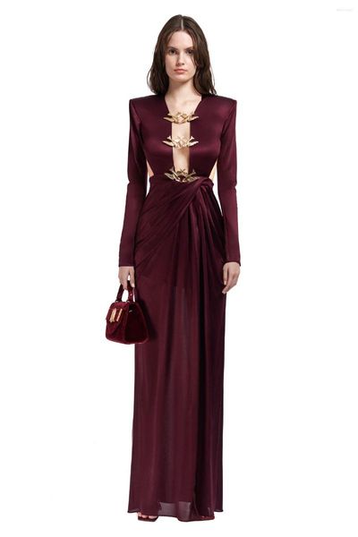 Casual Kleider Frühling Braun Farbe Frauen Langarm Pailletten Slim Satin Kleid Elegante Abend Party Prom Hohe Qualität