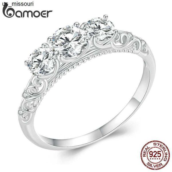 Anelli a fascia BAMOER 11CTTW Anello rotondo placcato in platino moissanite per donna D Color VVS1 EX Lab Diamond Engagement Anello in argento sterling 925 J230522