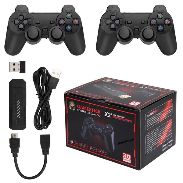 X2 Plus Gamestick Console per videogiochi retrò 3D Controller wireless 2.4G Sistema HD 4.3 41000 giochi 40 emulatori per SEGA/PSP/PS1 64G/128G