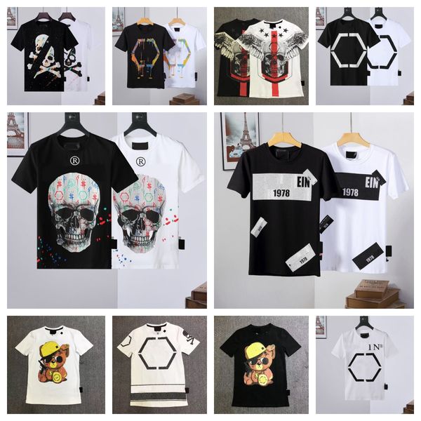 New Fashion Chest Embroidery Wolf Skull Men T Shirt Manica corta T-shirt casual Hipster Modello frattale Tees Cool Top Designer Abbigliamento