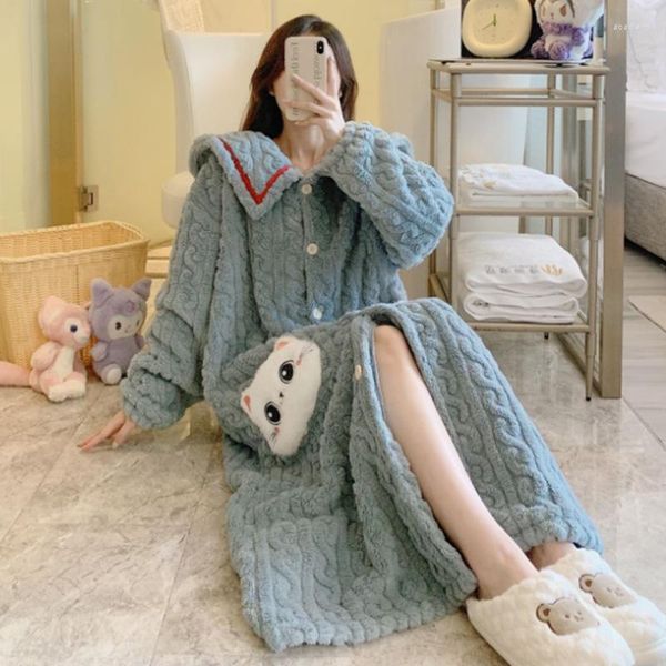 Kadınlar için kadın pijama kış pijamaları uzun coble herigan kalın sıcak kabarık ev kıyafeti salonu kawaii pijama kızlar yurtlar